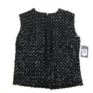 Vintage‎ NOS Malbe Sequin Black Sleeveless Full Zip Top Union Made Original Tags